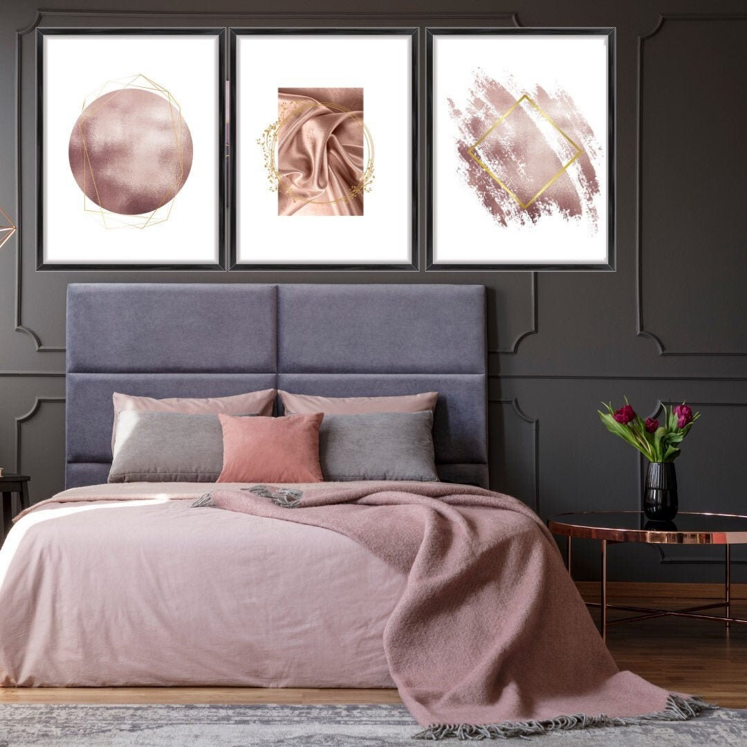 3Er Set, Rose Gold Drucke, Schlafzimmer Drucke, Große Drucke, Haus Drucke,  Schlafzimmer Dekor, Paar Geschenk, Haus Drucke, Wand Drucke regarding Schlafzimmer Rosegold