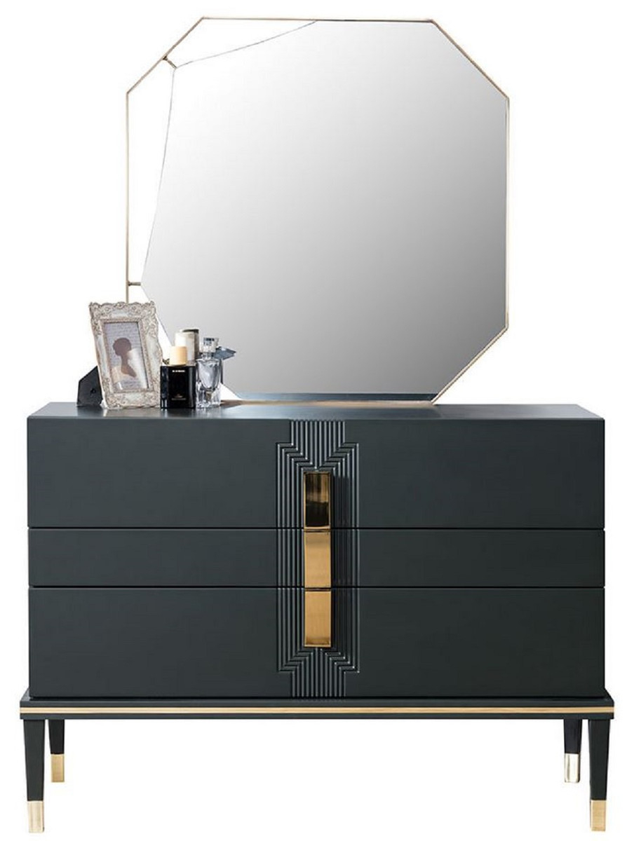 Casa Padrino Luxus Schlafzimmer Kommode Mit Wandspiegel Schwarz / Gold -  Moderner Massivholz Schrank Mit Elegantem Spiegel - Luxus Schlafzimmer  Möbel pertaining to Schlafzimmer Kommode Schwarz