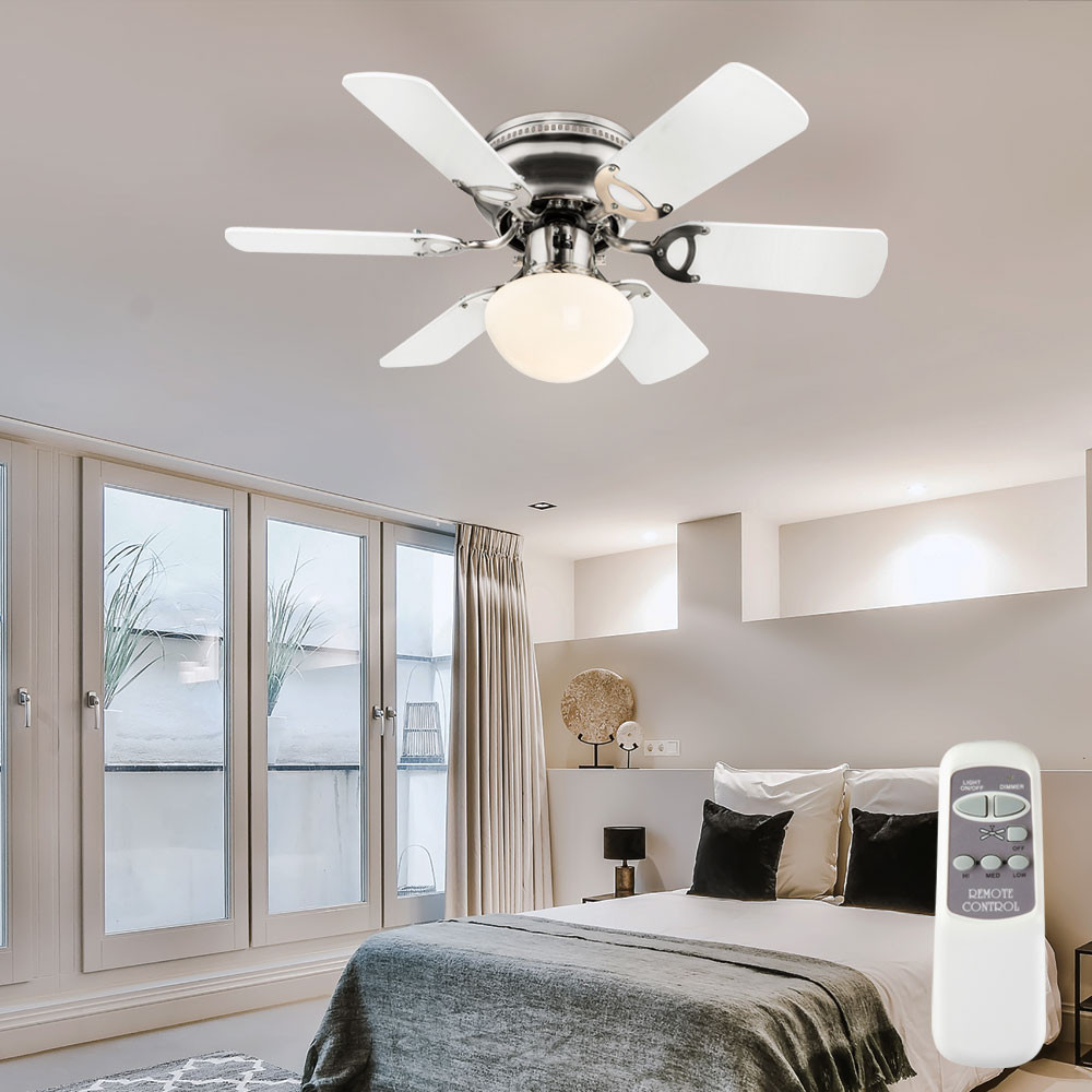 Deckenventilator Mit Licht Fernbedienung 3 Stufen Weiß Zugschalter Flügel  Wendbar 76 Cm | Etc Shop in Deckenventilator Mit Licht Schlafzimmer