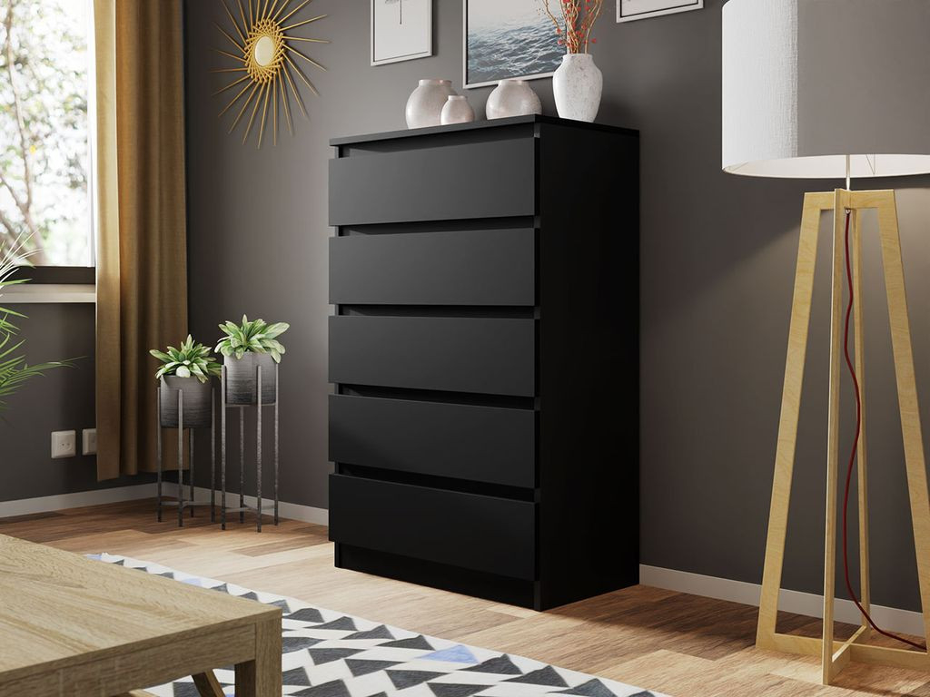 Mirjan24 Kommode Malwa M5, Stilvoll Sideboard Mit 5 Schubladen,  Schlafzimmer Highboard, Modern Kollektion (Schwarz) pertaining to Schlafzimmer Kommode Schwarz