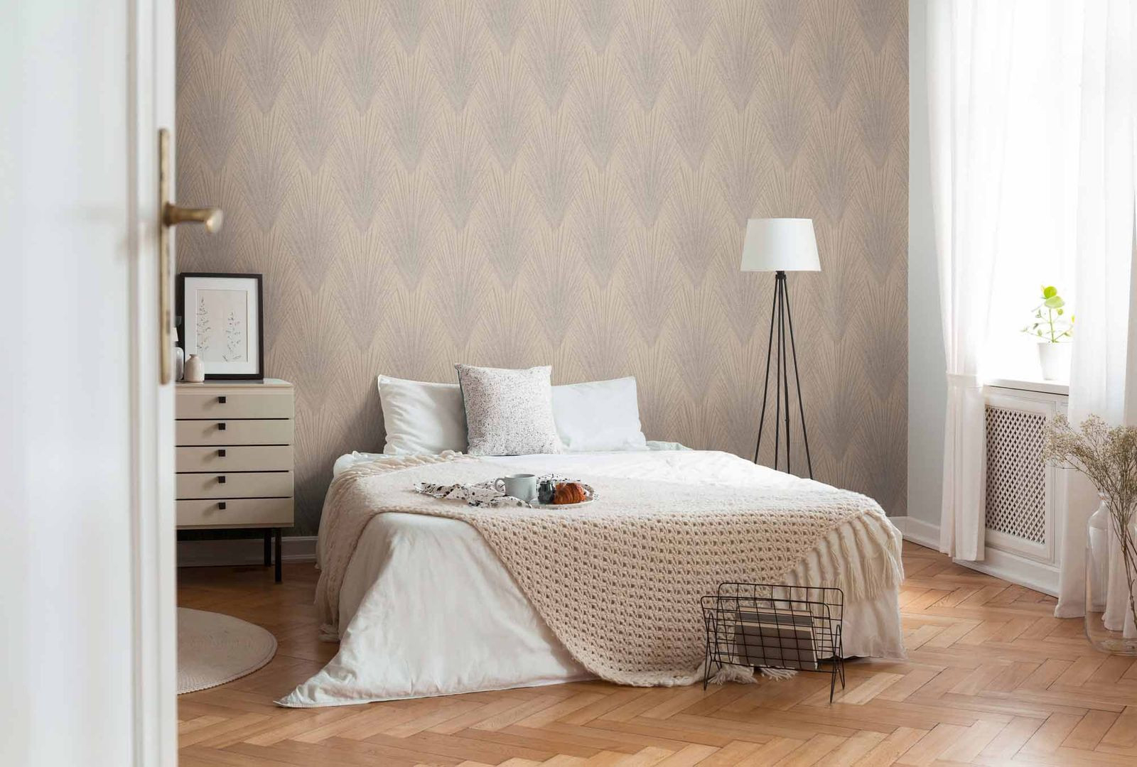 Tapete Vlies Beige Grau Pflanzen 37553-1 | 375531 throughout Tapete Schlafzimmer Beige