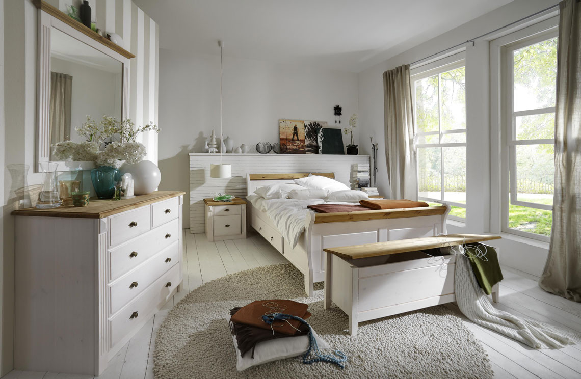 Massivholz Schlafzimmer Komplett Set Weiß Gelaugt Landhausstil for Landhausmöbel Schlafzimmer