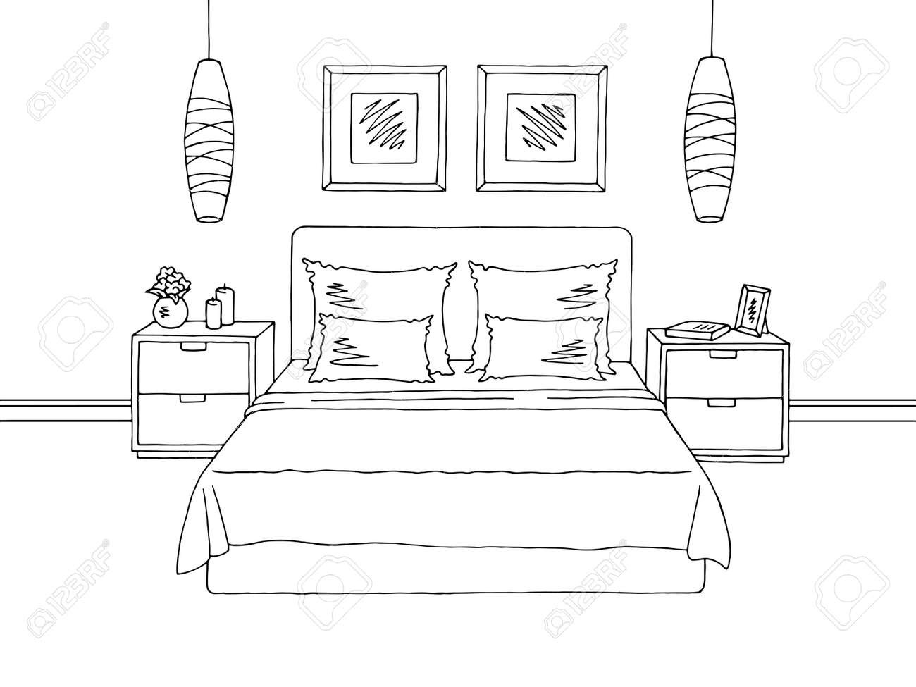 Schlafzimmer Grafik Schwarz Weiß Innenraum Skizze Illustration with Schlafzimmer Zeichnen